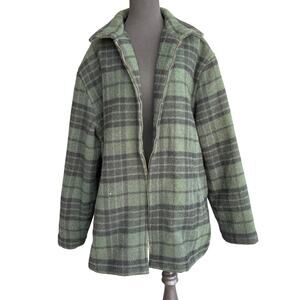 Mens Vintage LL Bean plaid wool zip up Jacket - Barn - Task -Green - size L Tall